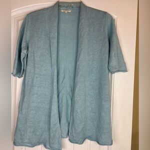 Eileen Fisher 100% Linen Open Front Cardigan Teal Short Sleeve Women’s Size PS
